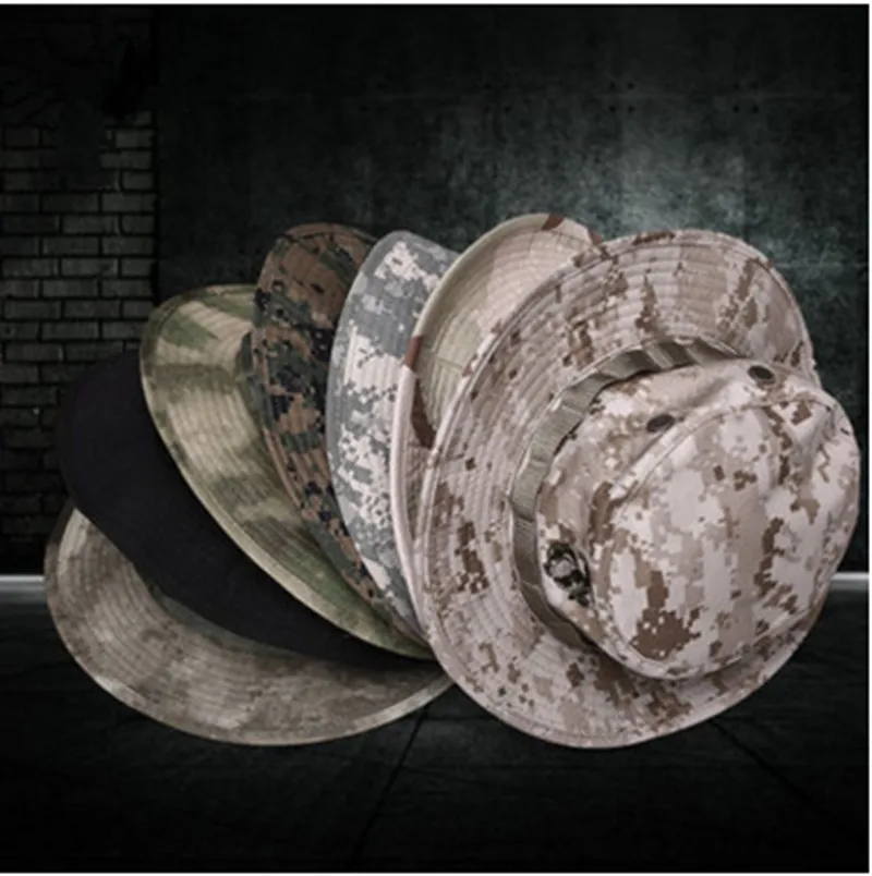 Outdoor Men Women Trainning Travel Camping Hiking Caps Round Edge Wide Brim Camo Beach Fishing Bucket Sun Protection Boonie Hat | Спорт и
