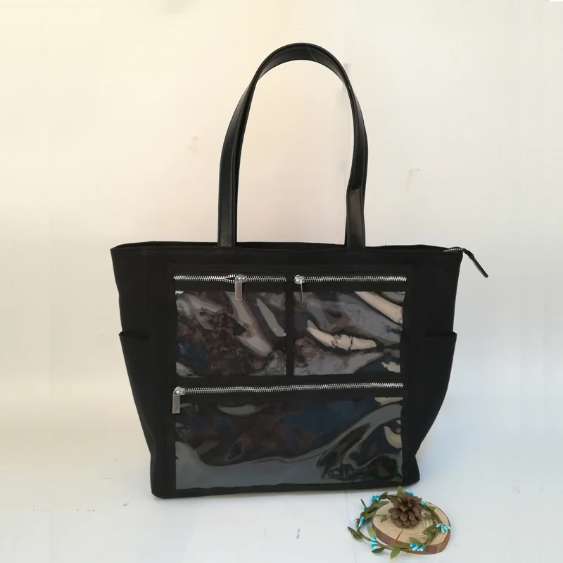 Черный холст ПВХ Дисплей сумка оптовая продажа заготовок Организация Tote с лак