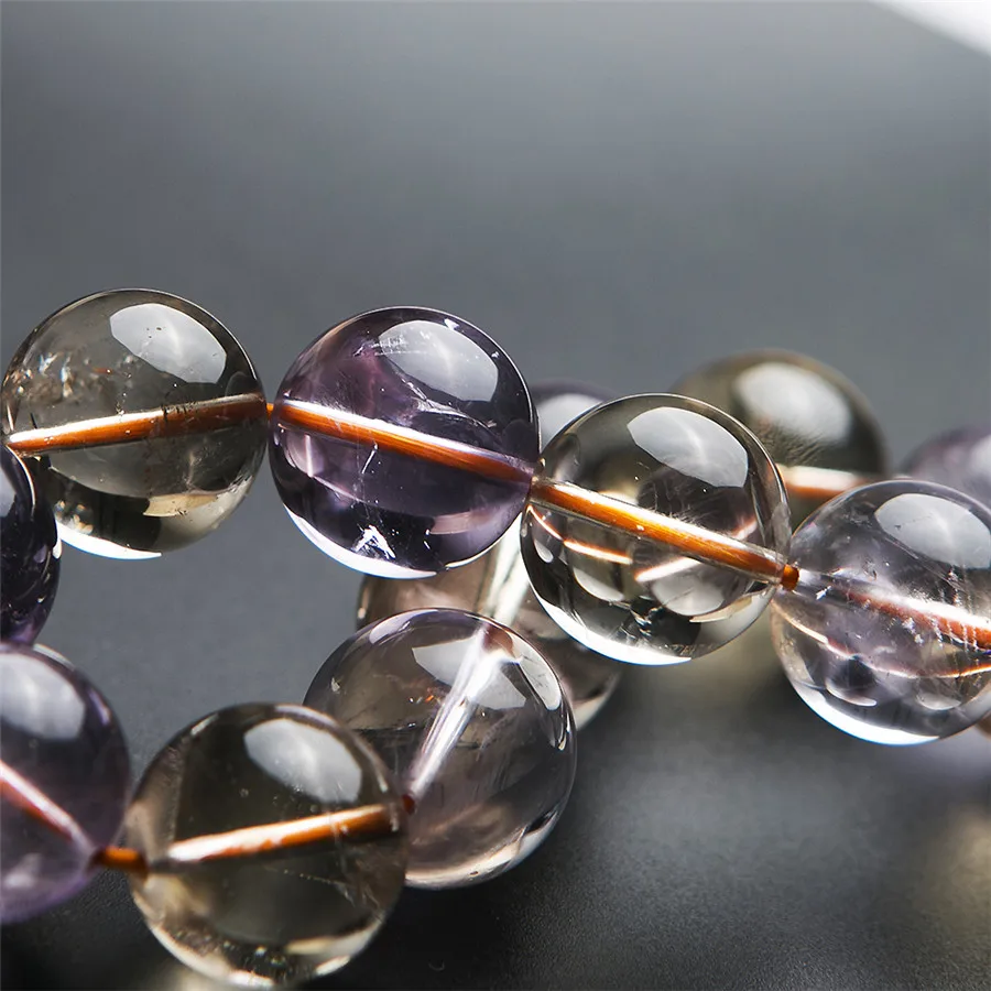 Женский браслет из натурального Природного Аметрин 17 мм желтого фиолетового