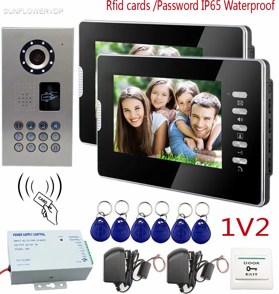 SUNFLOWERVDP видео домофона 2 монитора IP65 с rfid меткой водозащитные/клавиатура CCD 700TVL