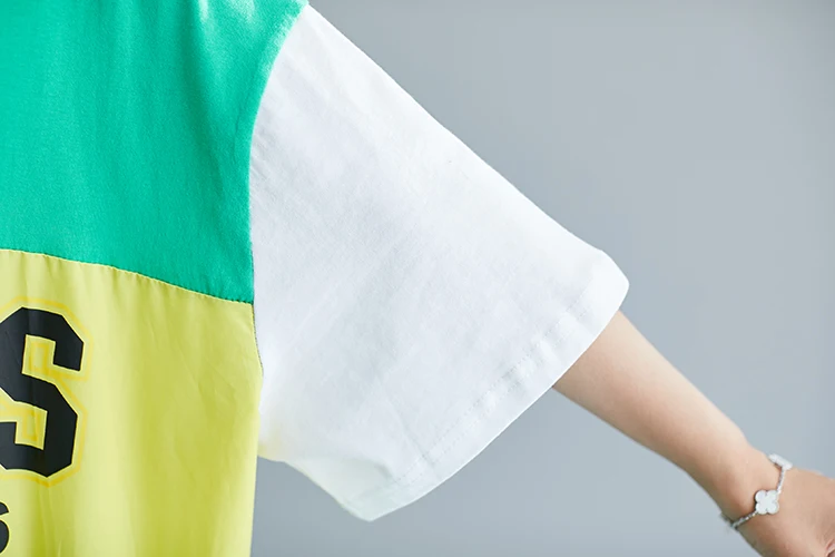 Plus Size Korean Cotton T Shirt Dress Summer Midi Patchwork Dresses For Women 4XL 5XL 6XL 7XL Vestidos Loose Pleated Dress