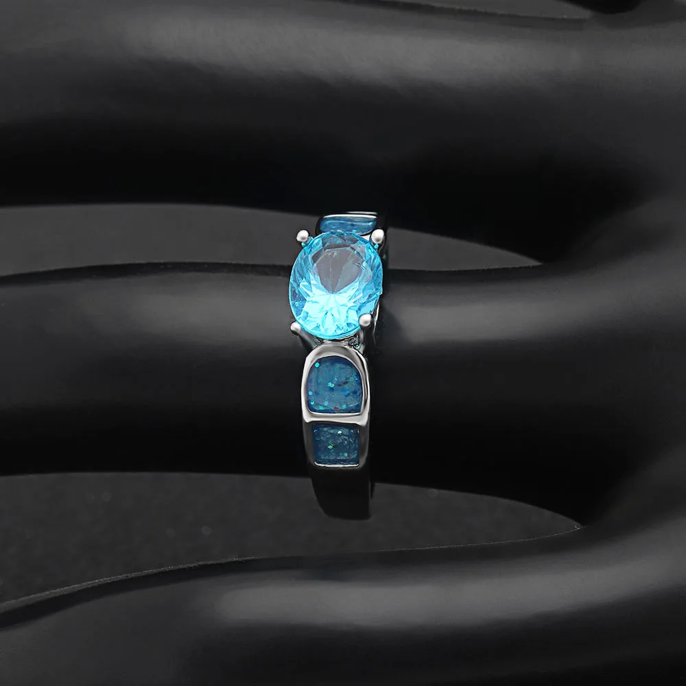 Hainon Blue Opal Ring For Women Fashion Jewelry 2018 New Design Silver Color round Finger Party And Lady's Gifts | Украшения и