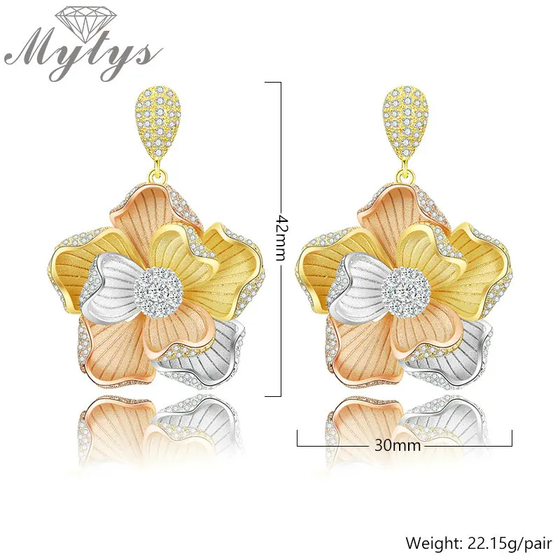 Mytys бренд трехцветные золотые Висячие капля цветок серьги Модные Этнические