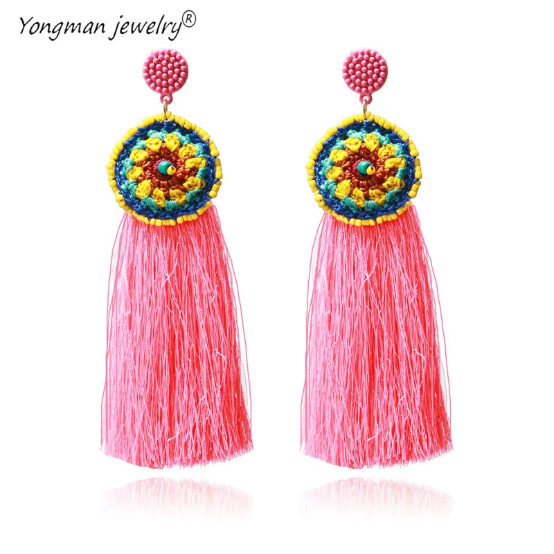 YONGMAN ювелирные изделия Новая мода Boho Этническая бахрома серьги шарики смолы
