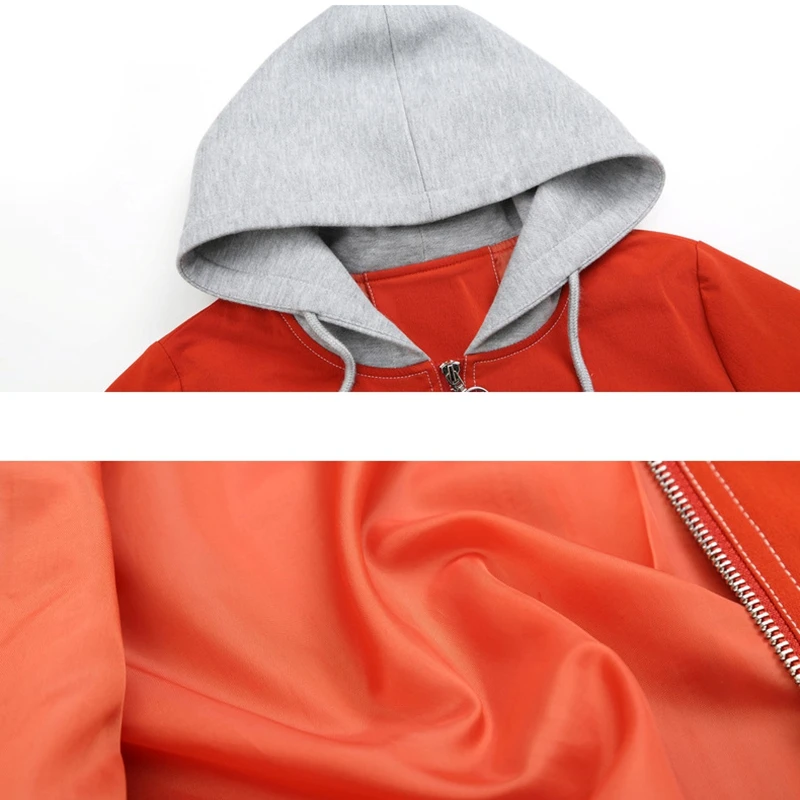 куртка женская весенняя с капюшоном черный и померанцевый большие размеры