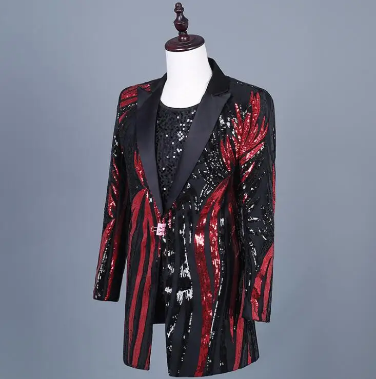 Красный Блейзер с блестками мужские костюмы дизайнерские куртки сценические