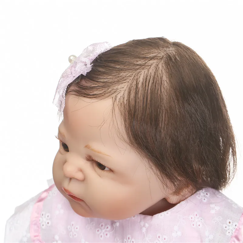 NPK brand silicone girl doll reborn 22&quot55cm pink dress bebe princess babies rooted hair child birthday present toy boneca | Игрушки и
