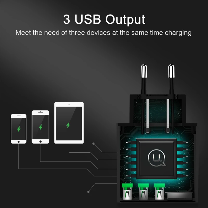 5 шт./лот USAMS 3 порта USB зарядное устройство для телефона светодиодный дисплей Макс