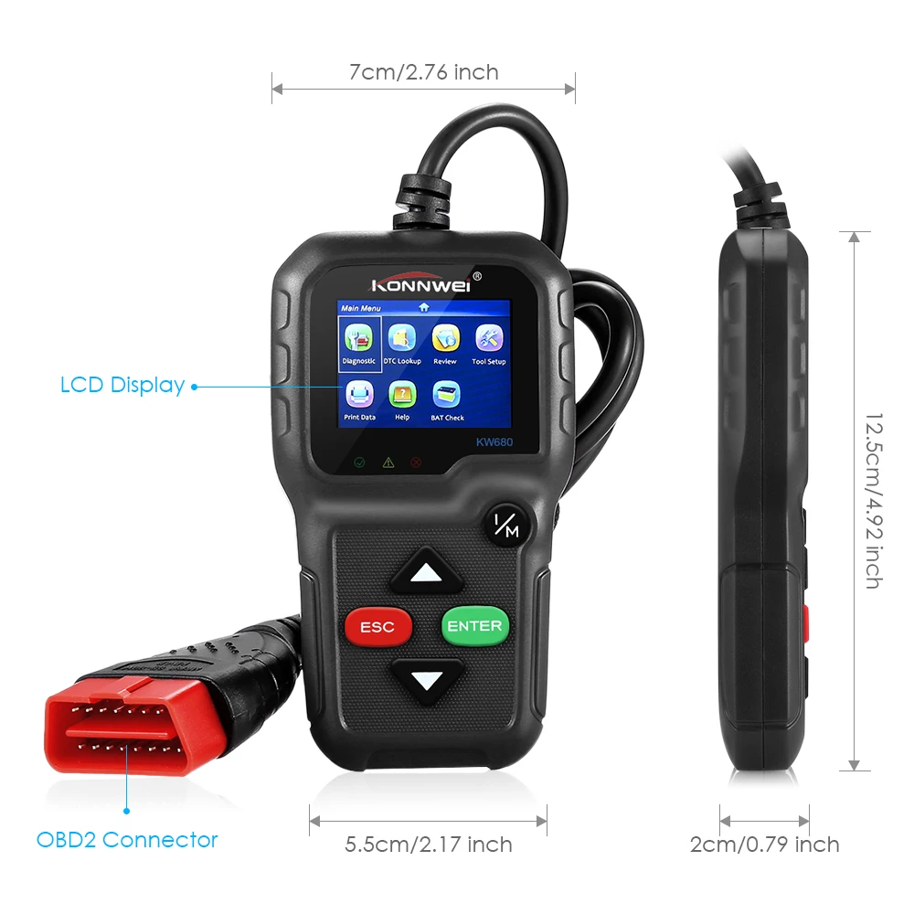 Черный красный OBD2 автомобильный диагностический инструмент KONNWEI KW680 CAN/сканер EOBD