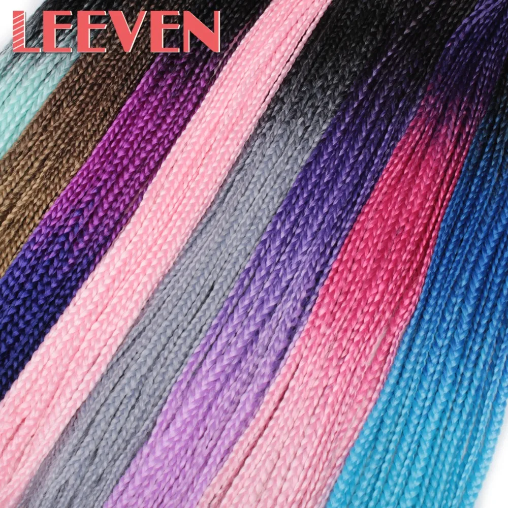 Leeven 24 дюймовый ящик оплетки косы с крючком выдвижения волос эффектом деграде(переход от темного к синтетические косички, волосы, розовый, синий, 24 шт./Упаковка накладные волосы на крючке