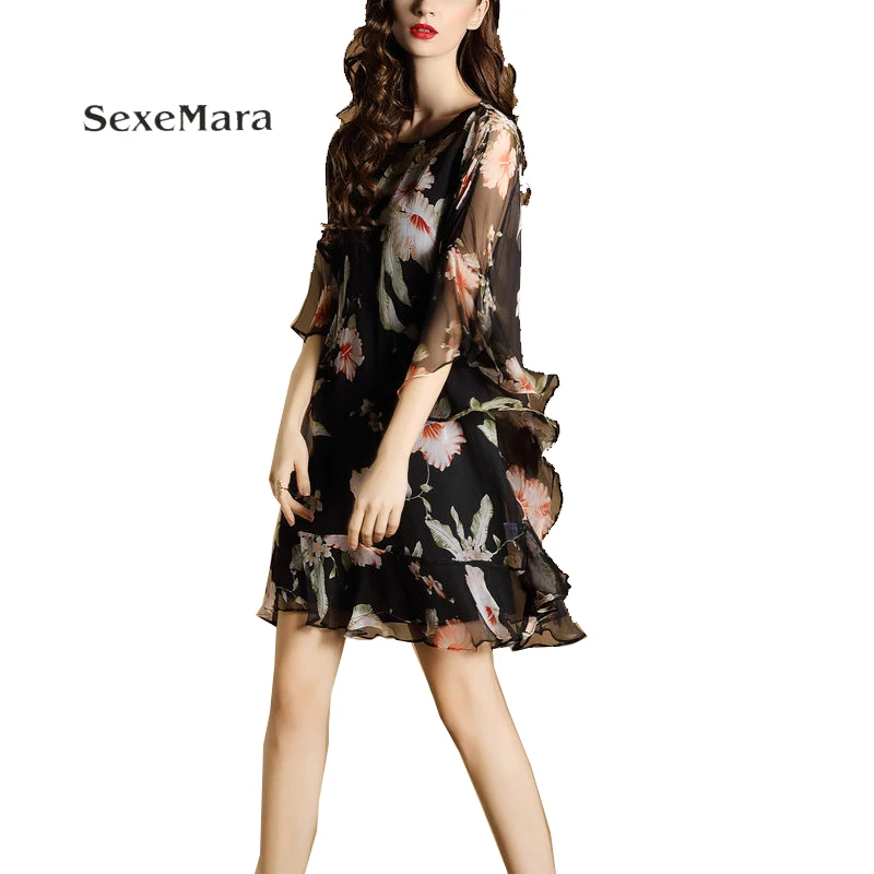 2017 The new fashion dresses Europe and the United States wind large size loose dress Lotus leaf print | Женская одежда