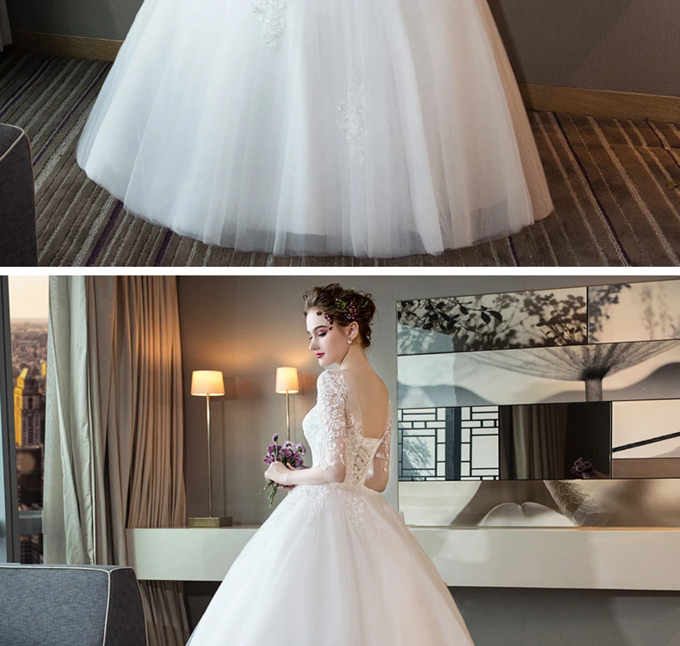 LAMYA элегантное бальное платье с О-образным вырезом больших размеров Vestido De Noiva с кружевным рукавом, свадебное платье, кружевное свадебное платье с аппликацией по индивидуальному заказу