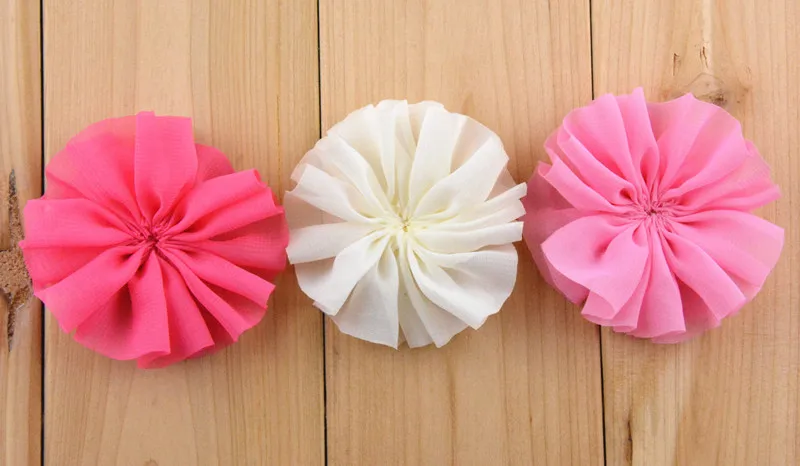 30 шт./Лот оптовая продажа мини драпированные шифоновые цветы для девочек без