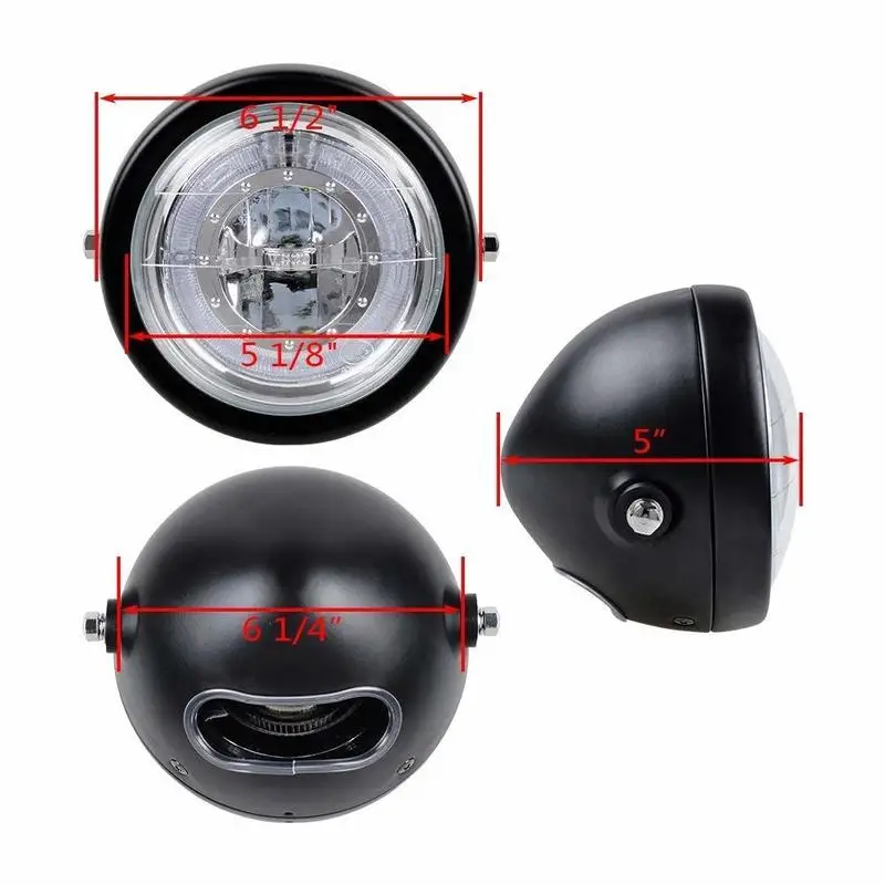6 1/2 &quotмотоцикл ретро черные прозрачные линзы фары w/Halo Кольцо для Bobber Кафе Racer Cruiser
