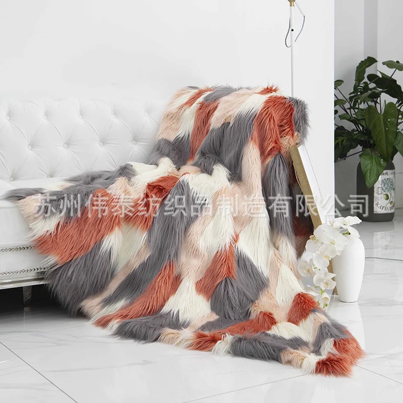 Длинные волосы искусственный мех толстый теплый большой одеяло пледы 127x152 см