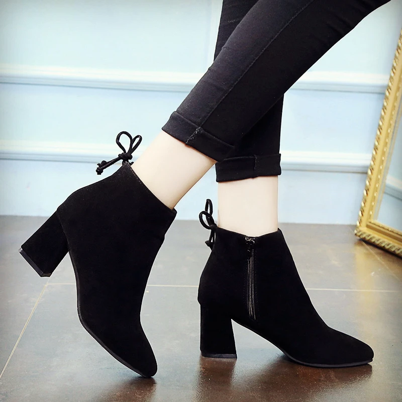 2016 Модные Ботинки Женщин замши острым носом Ботильоны Сексуальная шнуровке Дамы