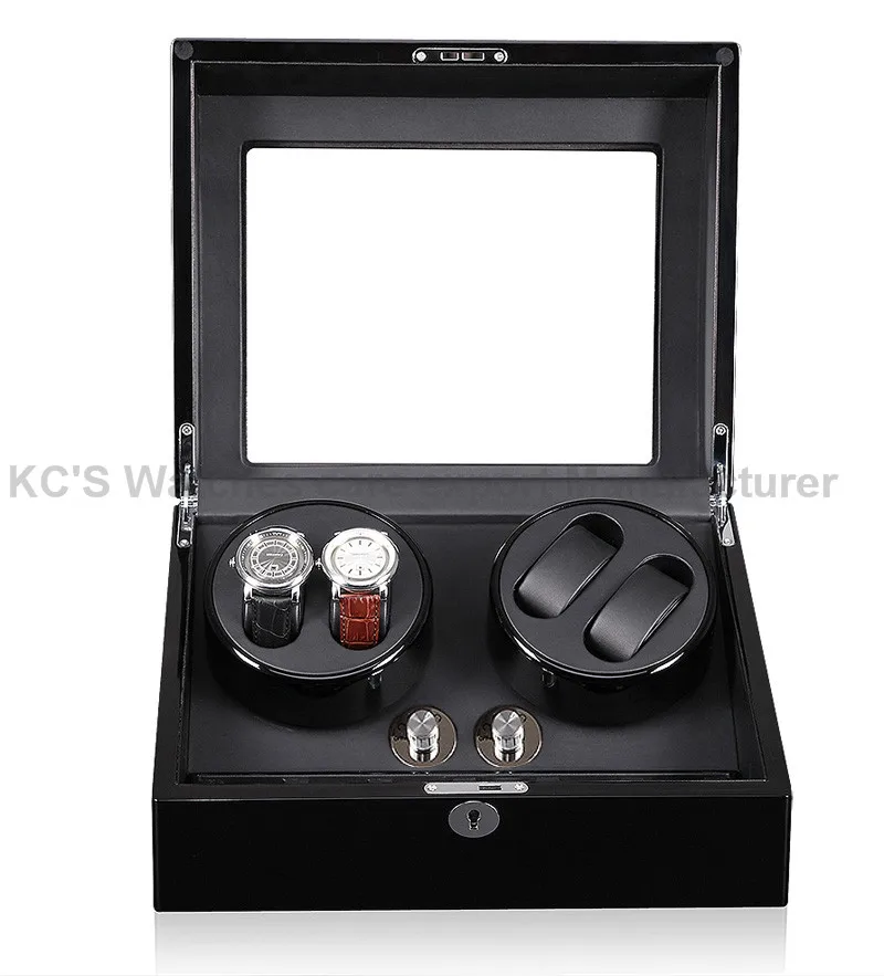 Роскошный черный кожаный и древесины автоматический поворот 4 + 6 часы намотки