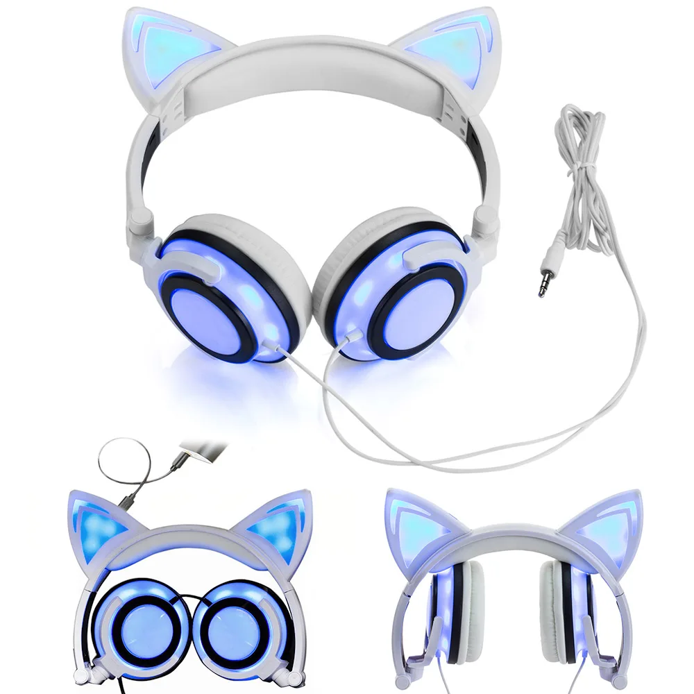 AIYIMA складные мигающие детские наушники с кошачьими ушками игровая гарнитура со