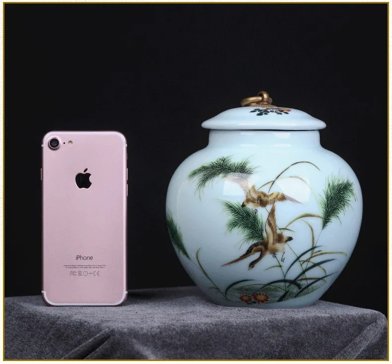 Китайская керамическая Egret большая чайная коробка, фарфоровая герметичная чайная коробка кунг-фу, бутылки и банки для хранения, декоративная ваза