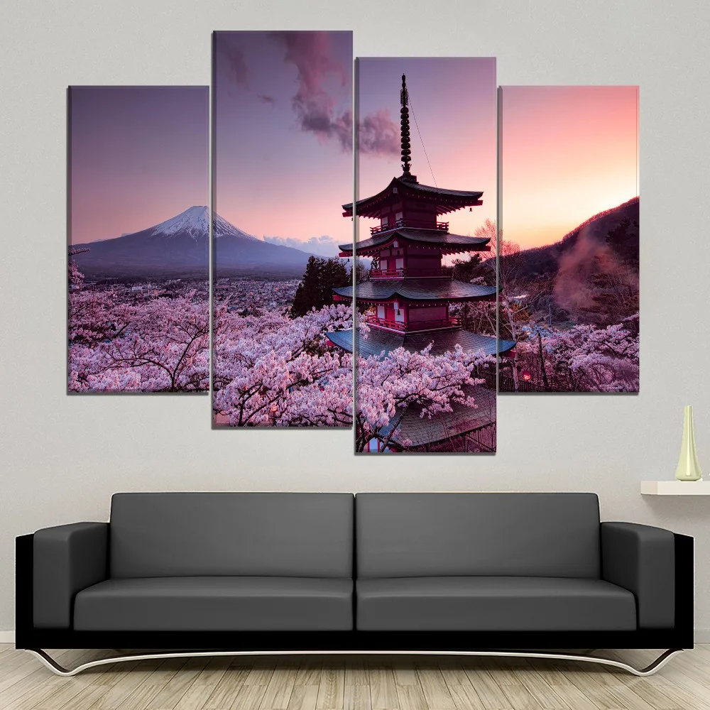 Chureito пагода и Гора Fuji живопись 4 шт. стильная Печать на холсте Тип картины