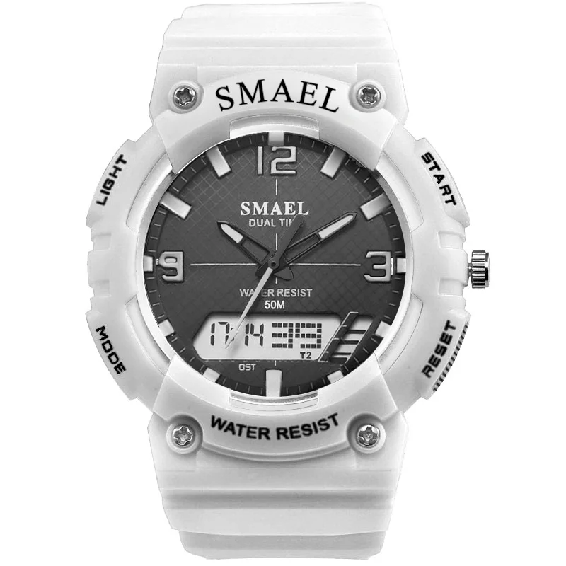 White Silver SMAEL модные брендовые Детские часы светодиодный цифровой кварцевые часы для мальчиков и девочек, студенческие многофункциональные водонепроницаемые наручные часы для детей - Цвет: White Silver