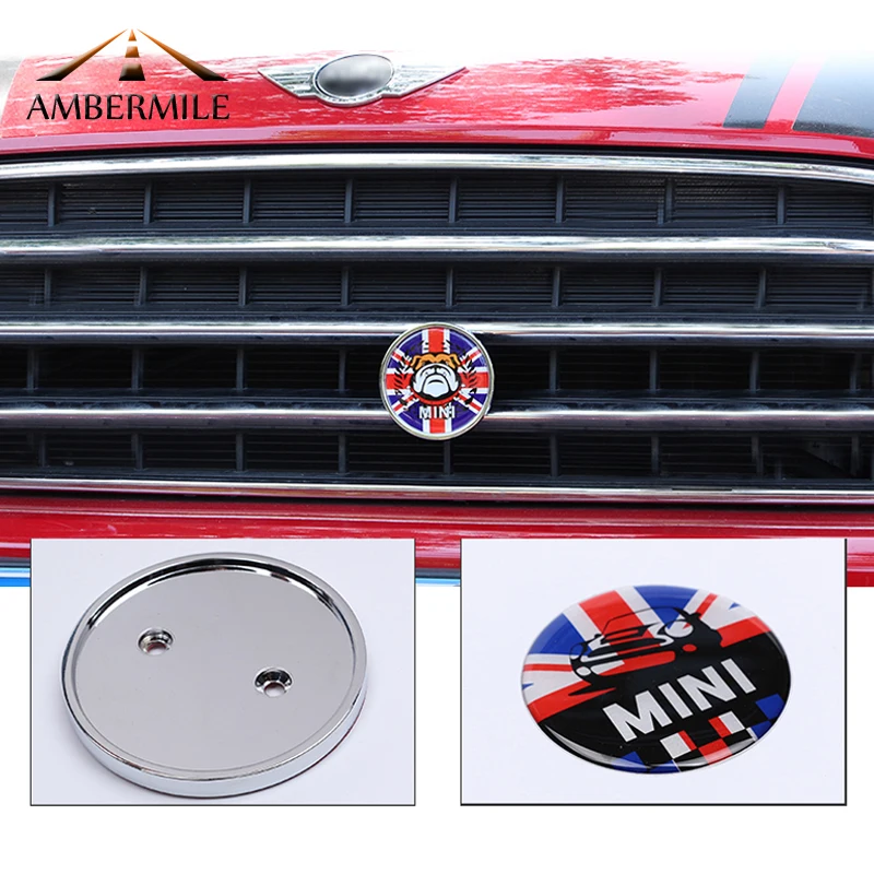 Ambermile автомобиль передний бейдж с эмблемой Grill металлические наклейки для Mini Cooper, Countryman, R55 R56 R50 R53 R60 R61 F54 F55 F56 аксессуары