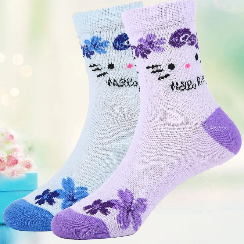 Calcetines de algod&oacute;n para ni&ntilde;a, medias transpirables de malla con dise&ntilde;o de gato, para primavera y verano, de 3 a 12 a&ntilde;os, 5 par/lote, 2016-2