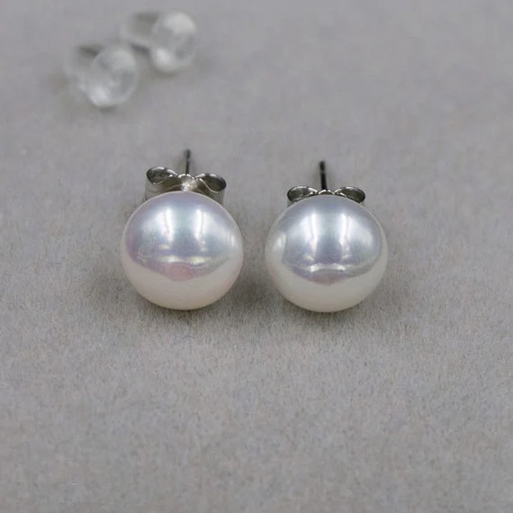 

Charming Pearl Earrings,White AAA 7-8MM Genuine Freshwater Pearl S925 Sterling Silvers Stud Earrings,Wedding Birthday Woman Gift