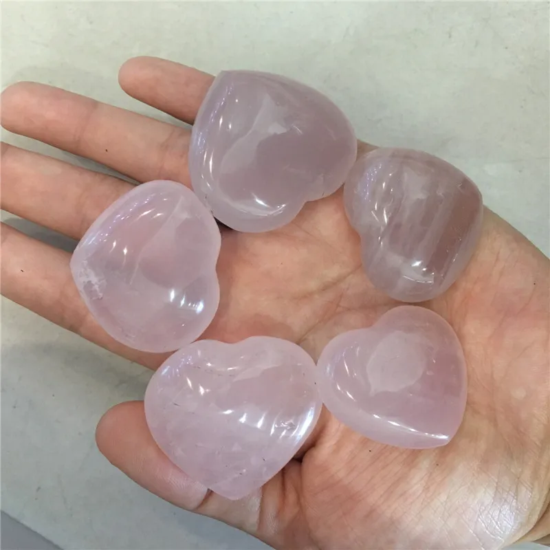 

5pcs natural stones and minerals pink rose quartz heart polished gemstones reiki healing crystals as wedding gifts for guests