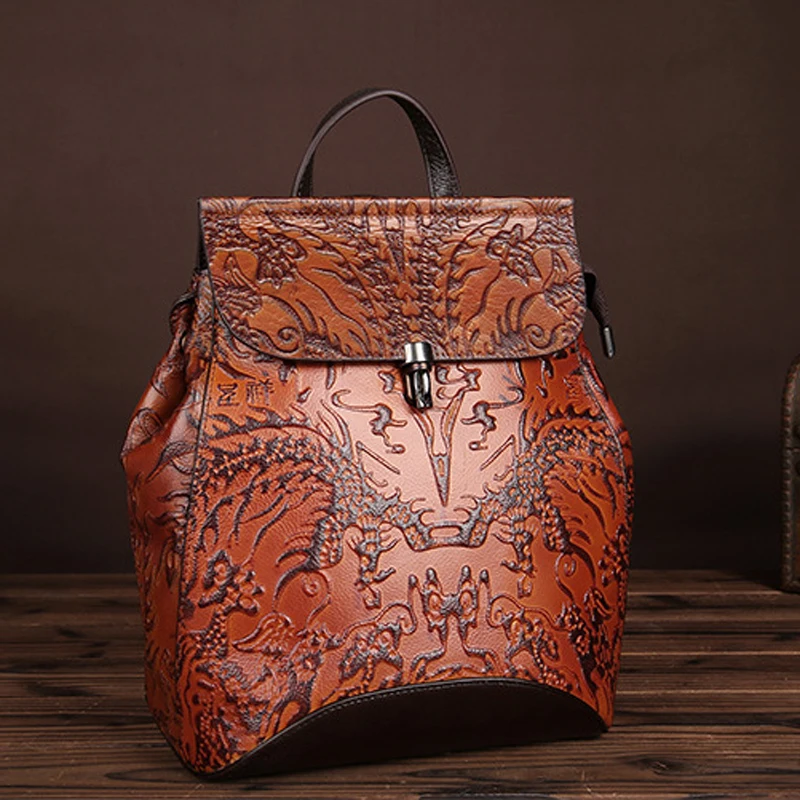 Натуральная кожаная женская рюкзак-школьная сумка Norbinus для девочек-подростков, дам, с тиснением, на каждый день, из коровьей кожи, женская мочила.