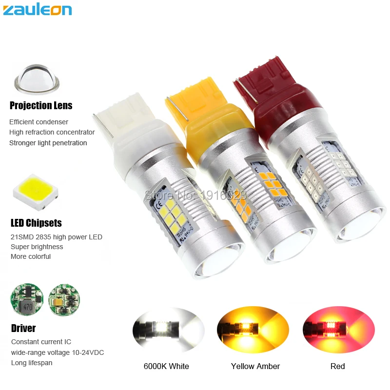 Zauleon 2шт T20 7440 7441 W21W Белый DRL светодиодный светильник заднего хода тормозной лампа