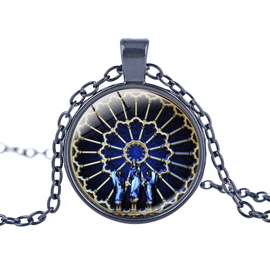 Стильное женское ожерелье с подвеской витражное стекло розовым окном колье