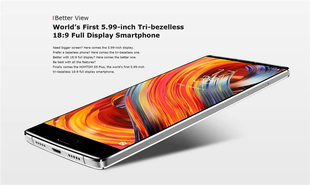 HOMTOM S9 плюс 18:9 HD+ 5,9"-bezelless полный Дисплей сотовый телефон MT6750T Octa Core, 4G, Оперативная память 64G Встроенная память двойная задняя камера мобильного телефона