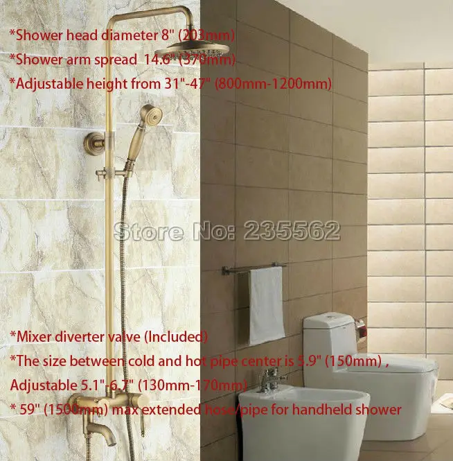 

Antique Brass Vintage Retro Bathroom Tub Wall Mount Rain Shower Faucet Set Mixer Tap Taps Crs041