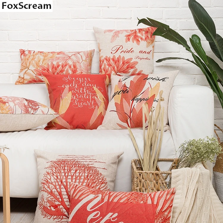 Морской декоративный чехол для подушки современный красный коралловый льняной