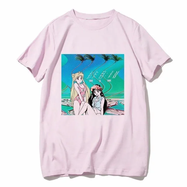 4 Vaporwave, Винтажная Футболка для женщин, Sad Girl, ретро, японское аниме, Мужская футболка, Harajuk, эстетическая Tumblr, топы, футболка - Цвет: 4