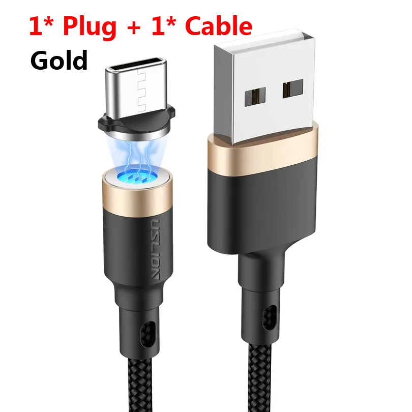 Gold USLION светодиодный магнитный кабель Micro usb type C кабель QC3.0 3A Быстрая зарядка для iPhone XS 8 7 huawei Xiaomi samsung USB C зарядное устройство - Цвет: Gold