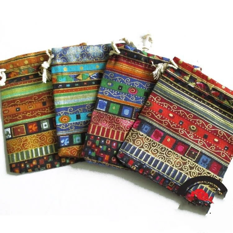 Drawstring Cloth Linen Fabric Christmas Jewelry Bags & Pouches 9.5*12cm