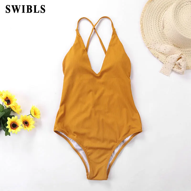 Женский синий одна деталь купальник 2019 сексуальная полоса ванный комплект для