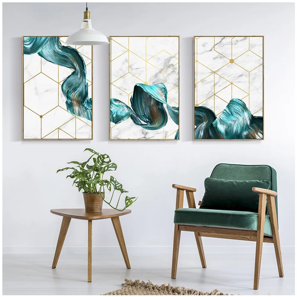 Abstract Marble With Blue Gold Paint Canvas Painting Poster And Print Nordic Decorative Picture Wall Art Living Room Home Decor | Дом и сад