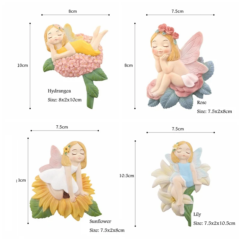 4 pieces Упаковка из 4 шт. наклейки для девочек с цветами подсолнух цветок фея, миниатюрная Смола Роза подсветка для лилий Переключатель Наклейка на стену - Цвет: 4 pieces