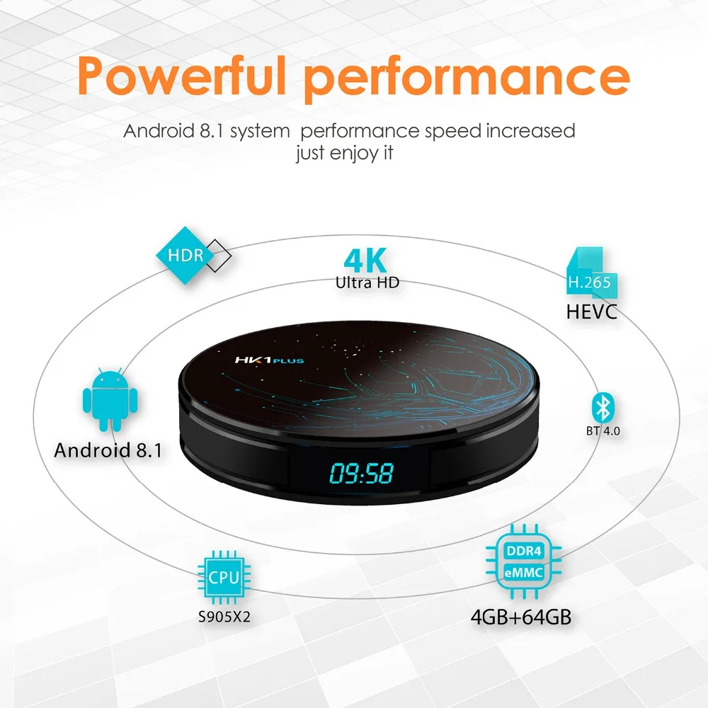 Умная ТВ приставка HK1 PLUS 4 Гб + 64 ГБ Android 8 1 четырехъядерный процессор Amlogic S905X2 Wi Fi