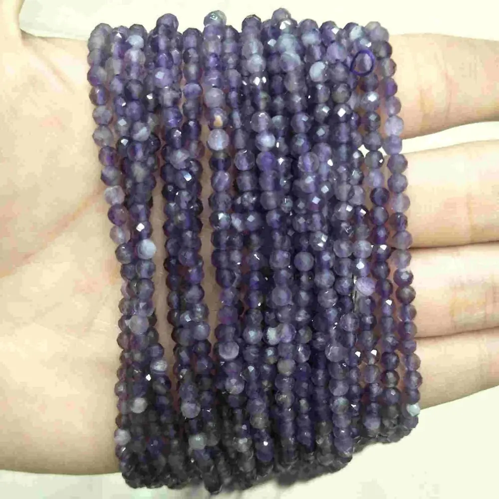 Amethyst Граненые 3 мм натуральный камень бусины розовый кристалл кварца лазурит Агаты драгоценный камень бусины для самостоятельного изготовления ювелирных изделий браслет - Цвет: Amethyst