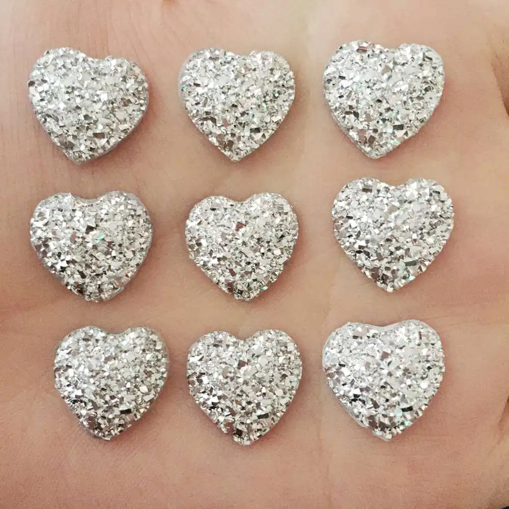 Горячие 40 шт AB смолы 14 мм Bling сладкое сердце flatback узоры из страз DIY свадебное украшение D52* 2 - Цвет: Silver