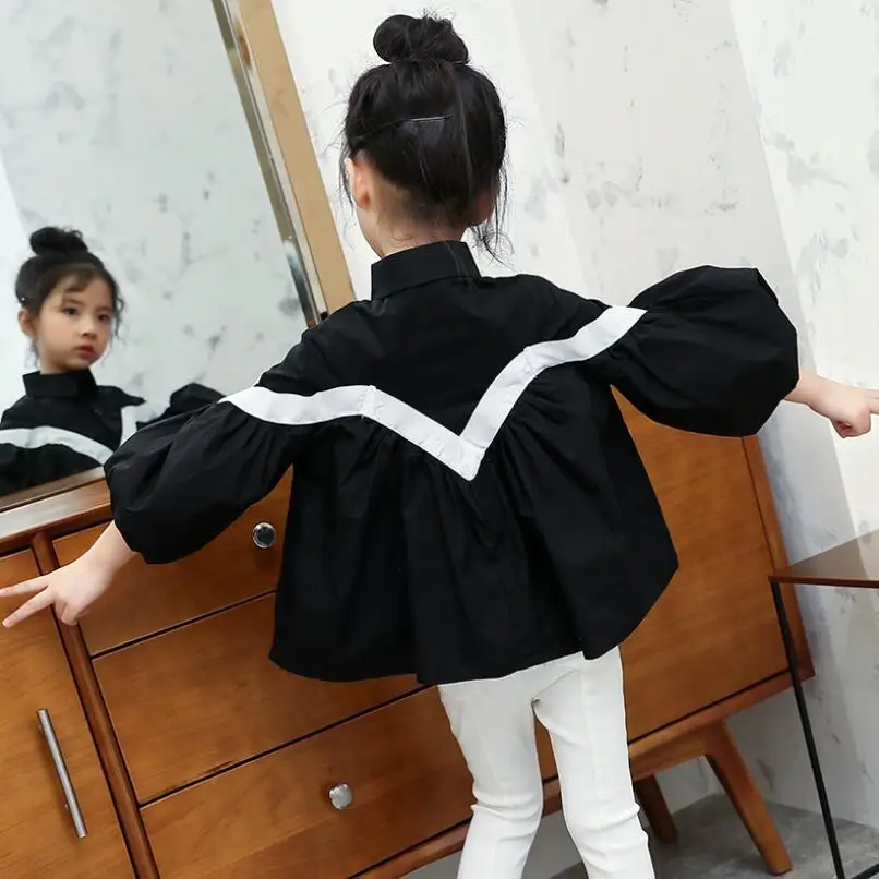 design 3 black Г. Осенняя хлопковая блузка для маленьких девочек-подростков белая кружевная пышная рубашка с длинными рукавами для девочек топы для детей, детская одежда JW4153 - Цвет: design 3 black