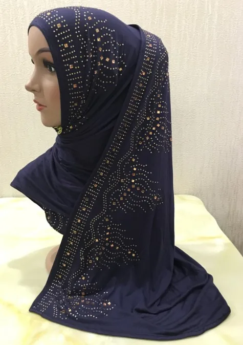 H1341 Модный Эластичный Трикотажный Хлопковый длинный шарф со стразами женский