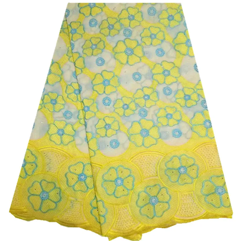 Желтый Цвет последние Африканский хлопок швейцарский вуаль Кружева Ткань
