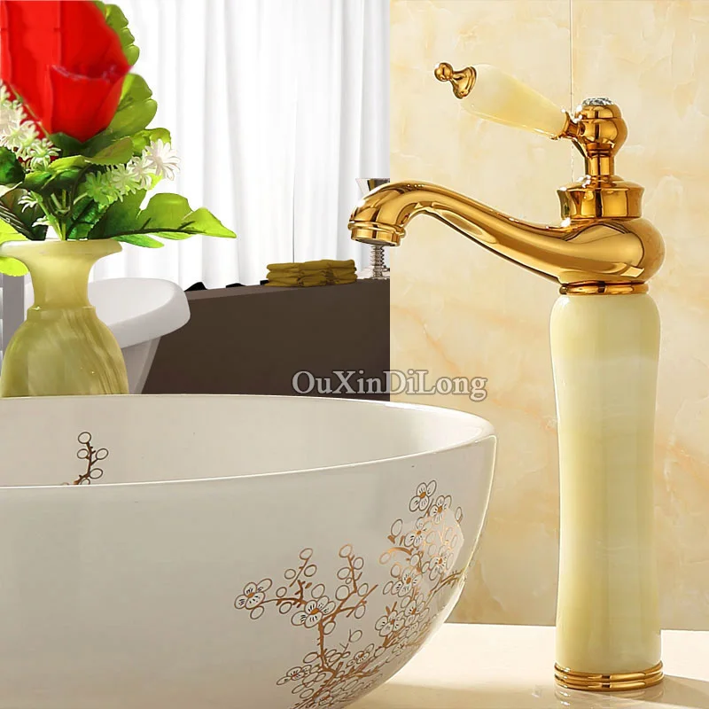 DHL Бесплатная доставка роскошный золотой смеситель для раковины латунный