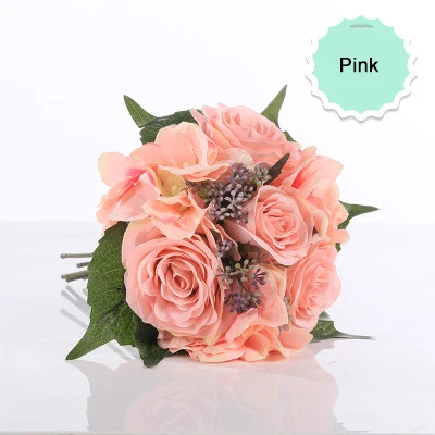 pink Искусственные цветы, шелковые розы, Гортензия, букет для дня рождения, дома, свадебные украшения, аксессуары, искусственные цветы, букет - Цвет: pink