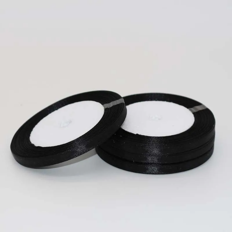 Брендовая черная лента атласная 25 ярдов шелковая для свадьбы украшение